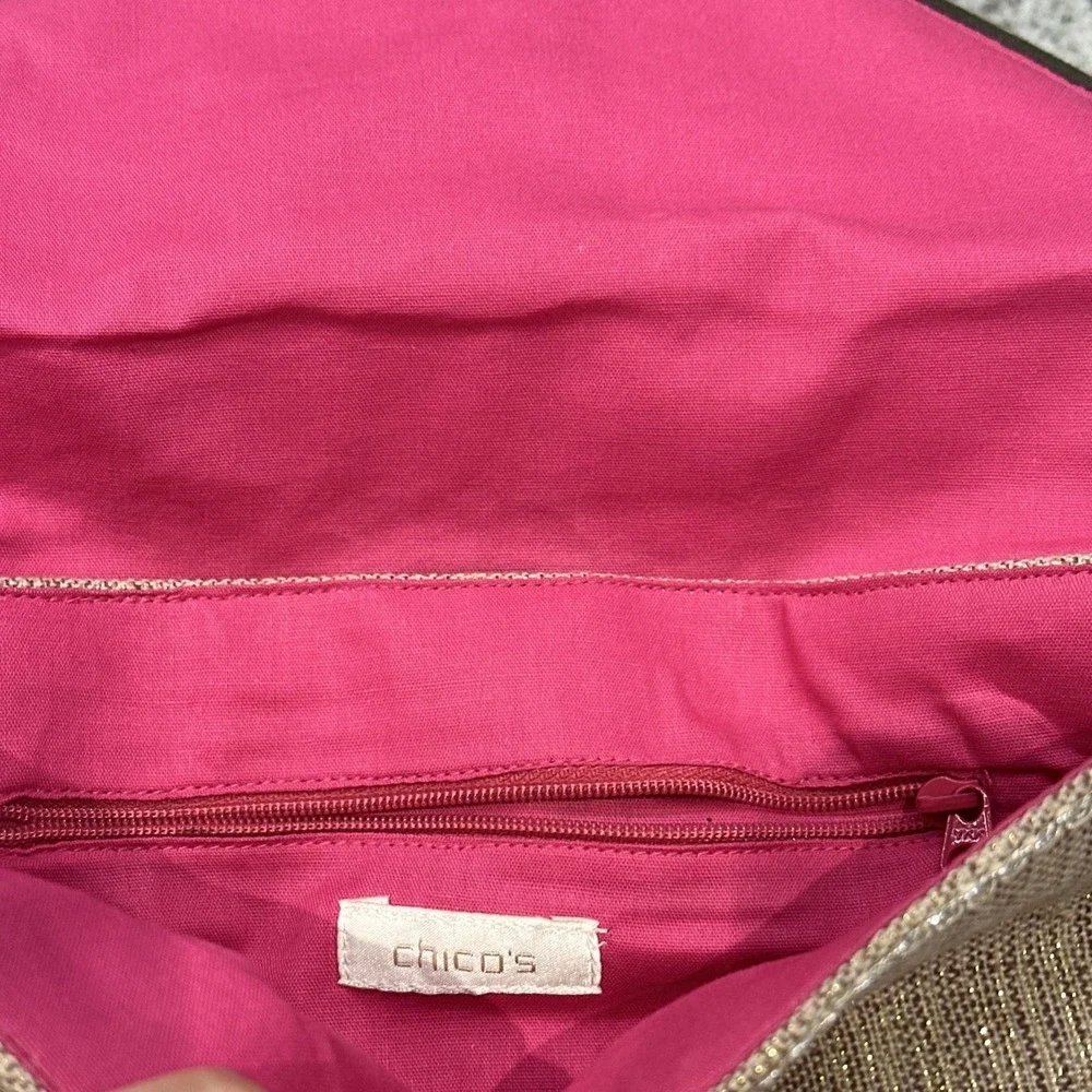 Chicos Jerri Clutch Embellished Embroidered Chain Bag‎ Turquoise Tan Boho Chic
